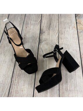 Y Not? Y2K Black Platform Chunky Block Heels Buckle Crisscross Toe Strap Sz 7.5